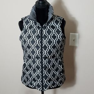 Land's End Black Print Quilted Vest Size S